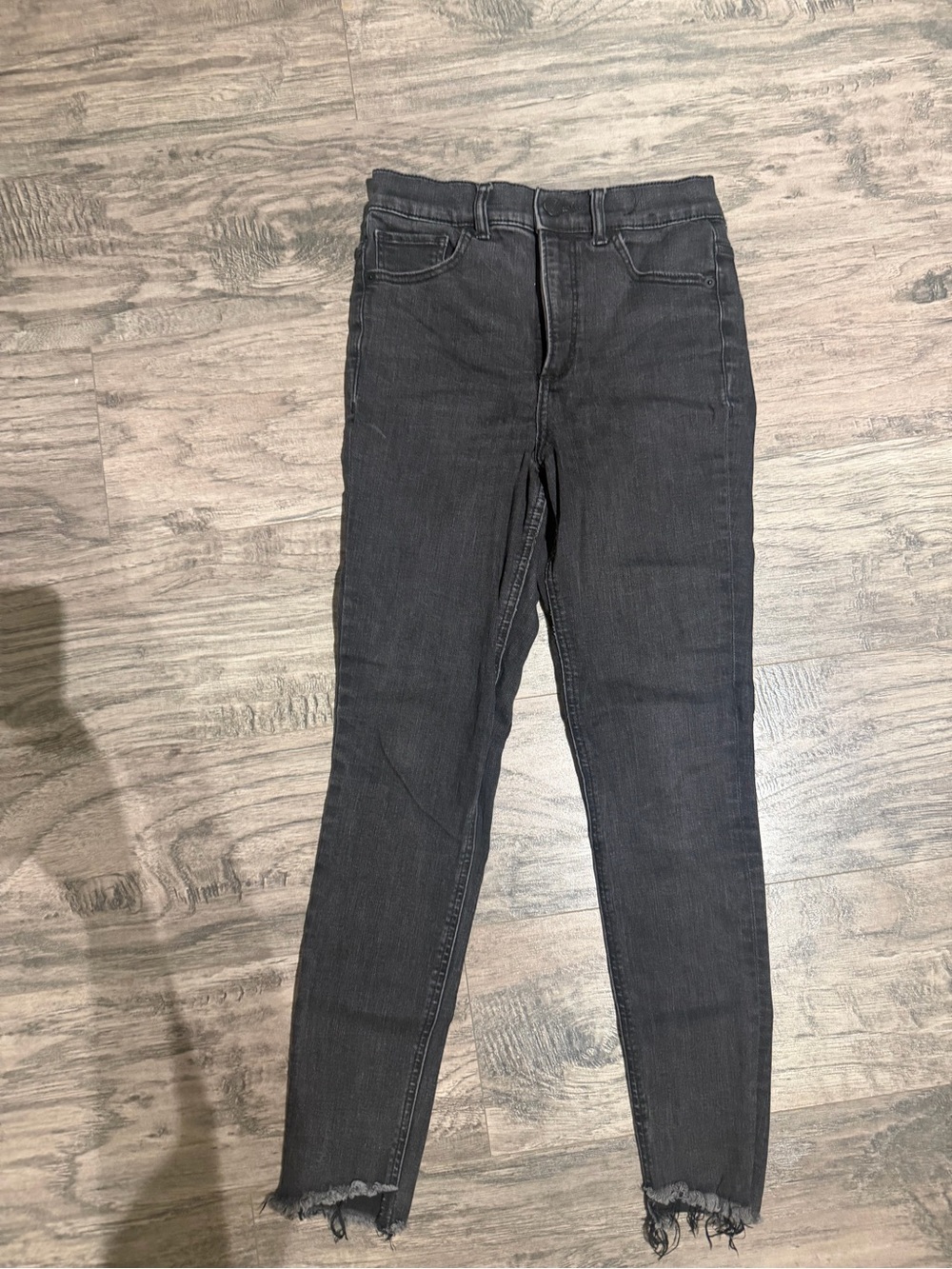 Express High-Rise Black Skinny Jeans with Raw Hem